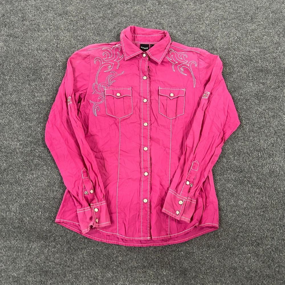 Cruel Girl Western Shirt Womens Size S Pink Cotton Embroidered Pearl Snap Top